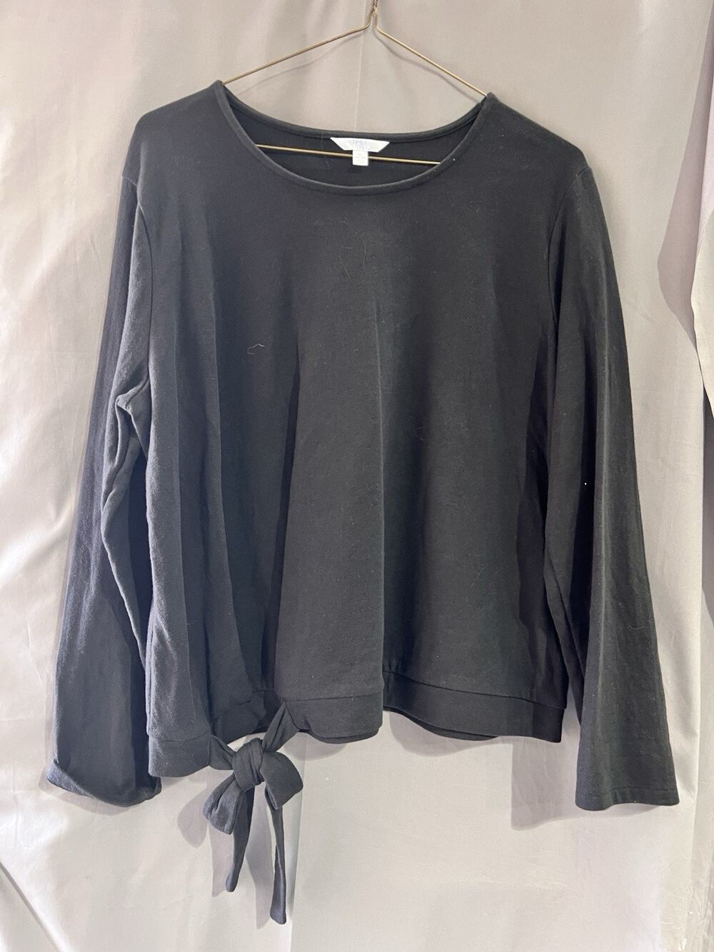 Time And Tru black long-sleeve women's top tie-front detail Size XL TG2125 Boho